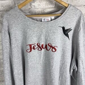 Denim & Co.‎ Knit Pullover Top Gray With DIY Jesus Hummingbird Appliqué Size 3X